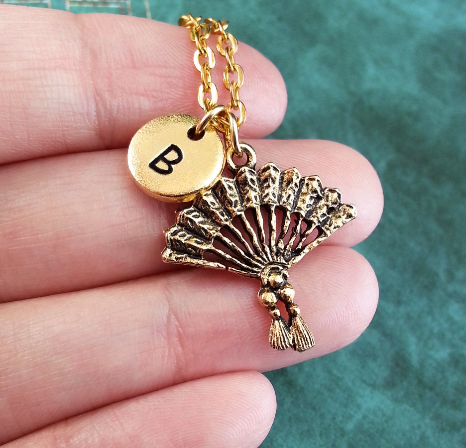 Hand Fan Necklace Gold Fan Charm Personalized Necklace Etsy Ireland