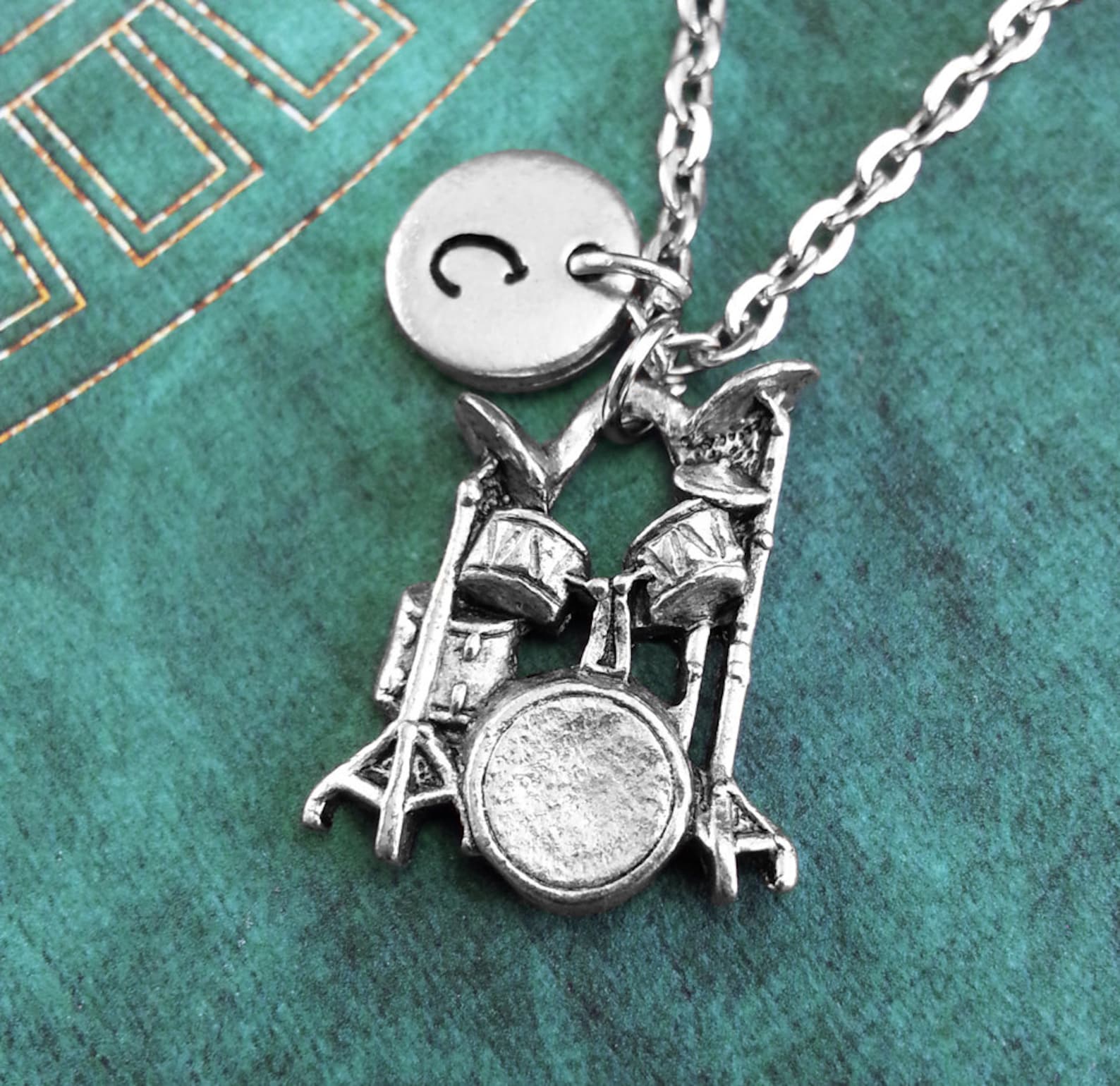 Drum Necklace Drum Set Charm Drummer Keychain Hand Stamped Etsy