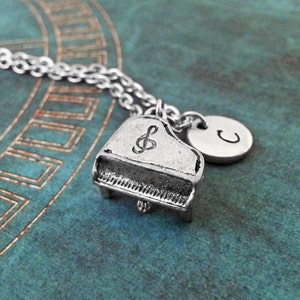 Piano Necklace Silver Piano Charm Necklace, Musician Gift, Pianist Gift, Monogram Necklace, Piano Jewelry, Piano Pendant Necklace Piano Gift