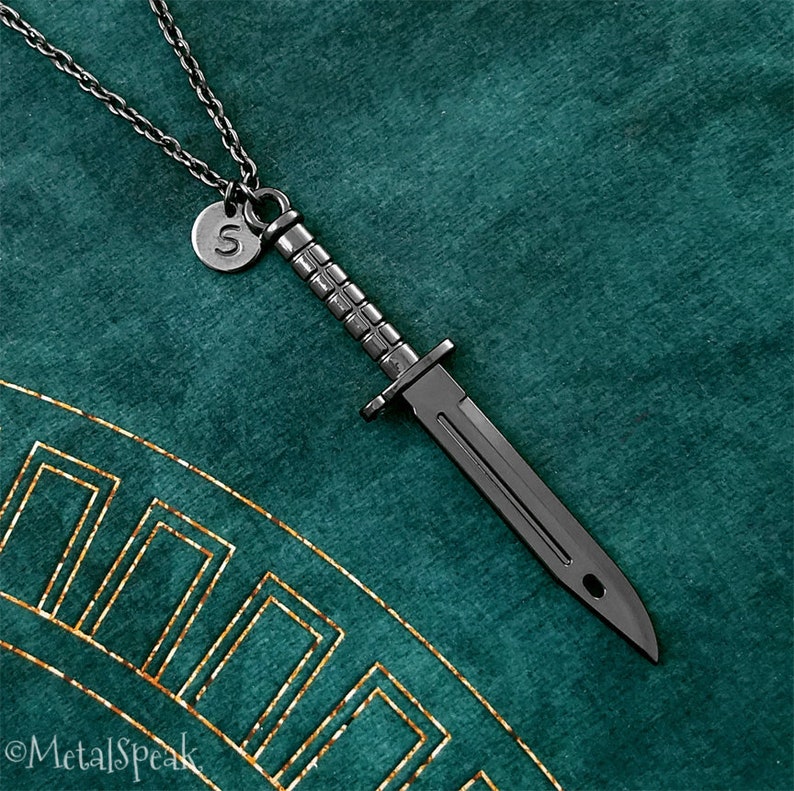Knife Necklace Gunmetal Dagger Necklace Combat Knife Charm Etsy