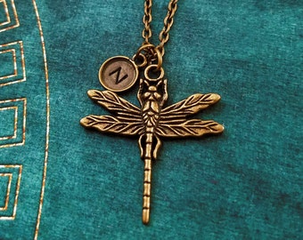 Dragonfly Necklace Bronze Dragonfly Jewelry Charm Necklace Dragonfly Pendant Necklace Custom Necklace Personalized Necklace Engraved Jewelry