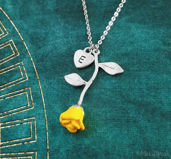 Yellow Rose Necklace Charm Necklace Rose Jewelry Rose Pendant Etsy