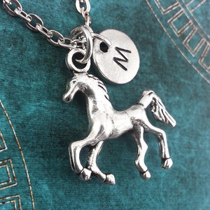 Horse Necklace, Initial Necklace, Pony Pendant Necklace, Horse Charm, Monogram Necklace, Animal Jewelry Personalized Jewelry Christmas Gift