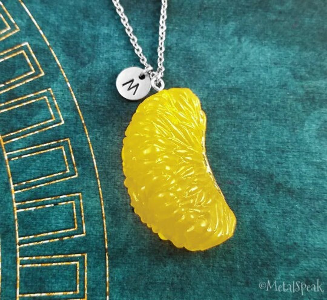 Lemon Necklace Yellow Lemon Slice Necklace Lemon Charm Etsy