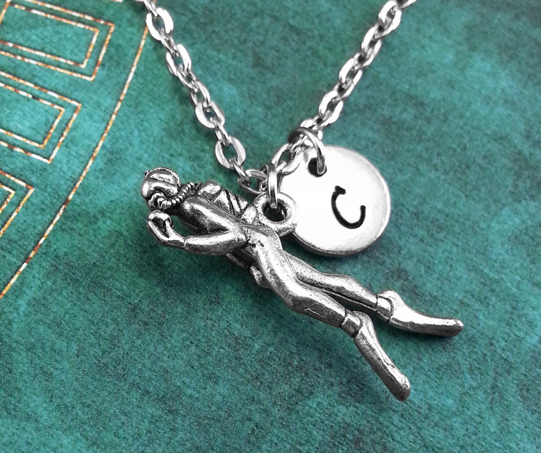 Scuba Diver Necklace SMALL Scuba Jewelry Snorkeler Gift Initial