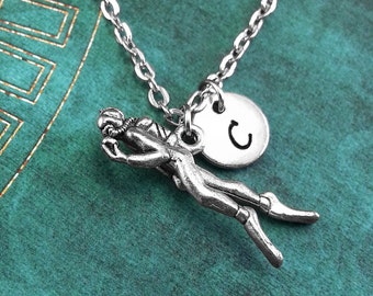 Scuba Diver Necklace SMALL Scuba Jewelry Snorkeler Gift Initial Necklace Scuba Charm Necklace Snorkeling Necklace Personalized Necklace