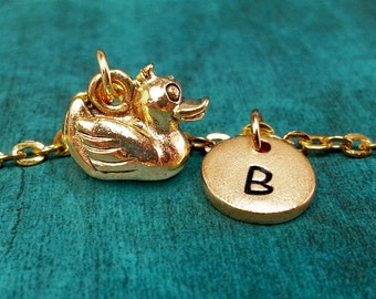 Duck Necklace, Rubber Ducky Charm Necklace, Personalized Necklace, Pendant Necklace, Engraved Necklace Gold Duck Necklace Ducky Keychain