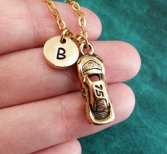 Race Car Necklace Gold Car Necklace Personalized Necklace Pendant Necklace  Engraved Necklace Gold Charm Necklace Racing Necklace 