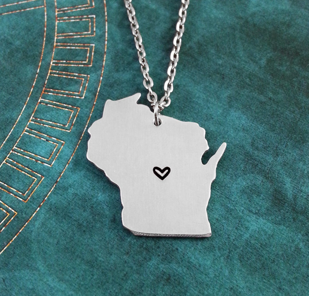 Wisconsin Necklace, Wisconsin Keychain, Personalized Jewelry, Hand ...
