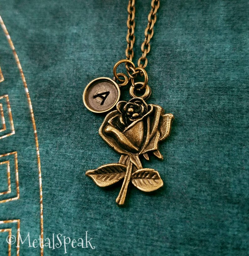 Rose Necklace Small Bronze Charm Jewelry Image 0
