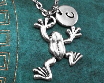 Frog Necklace, Personalized Necklace, Frog Pendant, Custom Necklace, Animal Necklace, Monogram Necklace, Frog Jewelry, Frog Charm Necklace