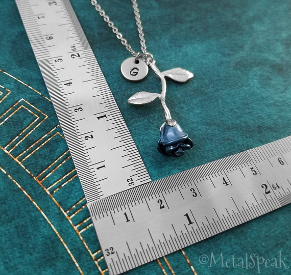 Blue Rose Necklace Charm Necklace Rose Jewelry Rose Pendant