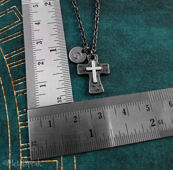 Cross Necklace SET of 2 Black Cross Charm Necklaces Christian