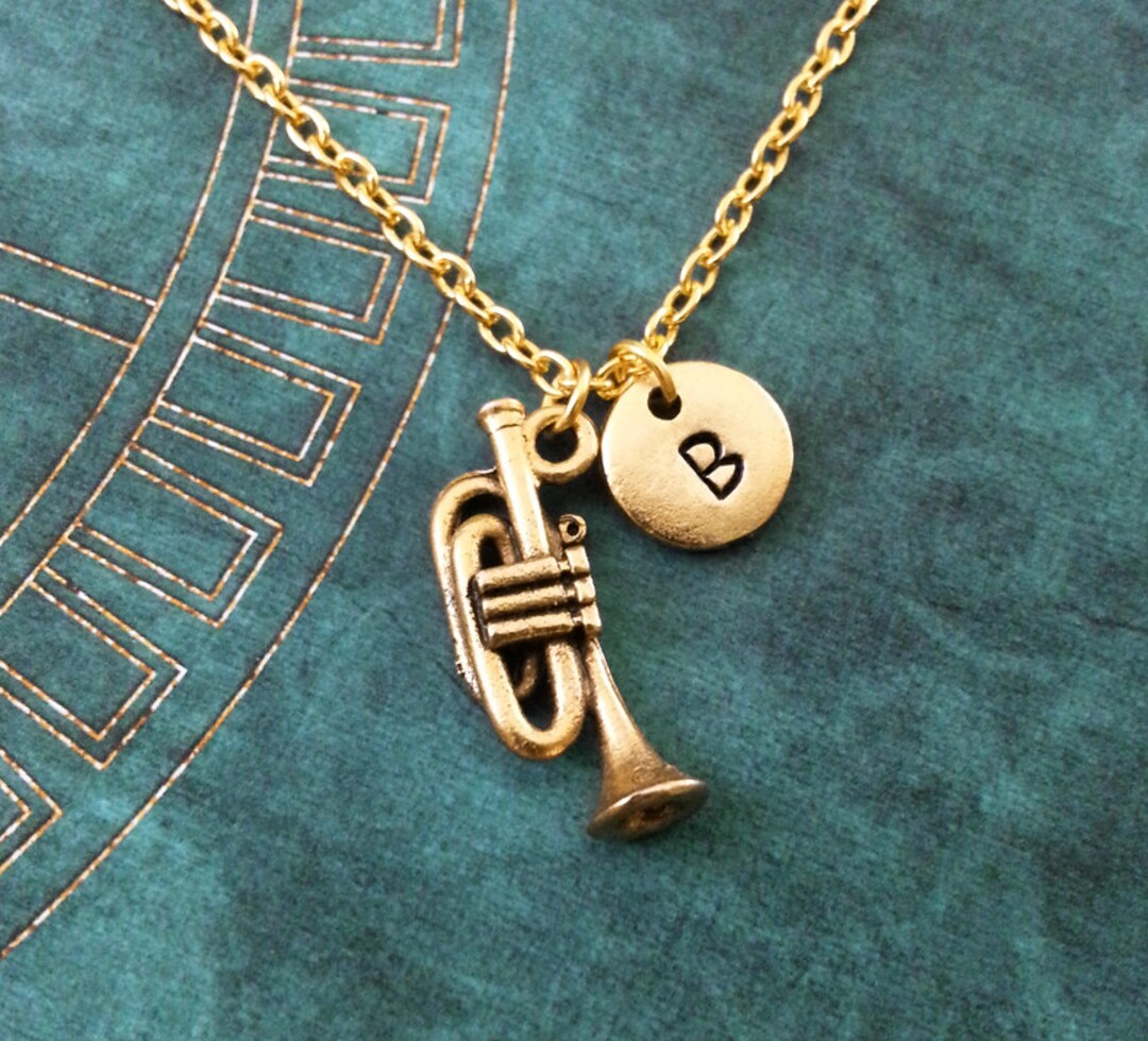 Trumpet Necklace SMALL Gold Instrument Necklace Personalized Etsy