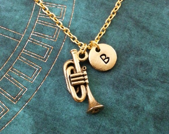 Trumpet Necklace, SMALL Gold Instrument Necklace, Personalized Jewelry, Band Gift Musician Gift, Jazz Necklace, Trumpet Jewelry Trumpet Gift