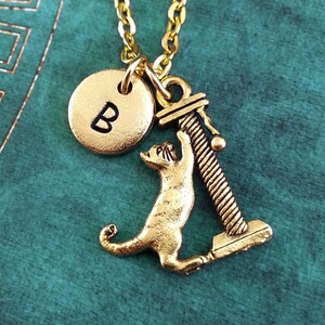 Cat Necklace Scratching Post Necklace Custom Initial Necklace, Personalized Necklace, Engraved Necklace, Animal Necklace, Monogram Necklace