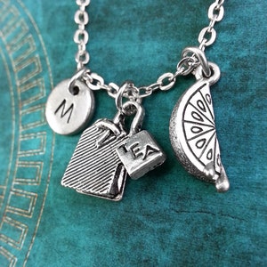 Tea bag Necklace Necklace, Personalized Necklace, Teabag Pendant, Custom Necklace Tea and Lemon Necklace Monogram Necklace Tea Charm Jewelry