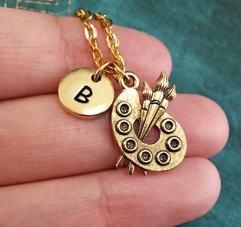 Paint Palette Necklace Gold Painters Palette Charm Etsy