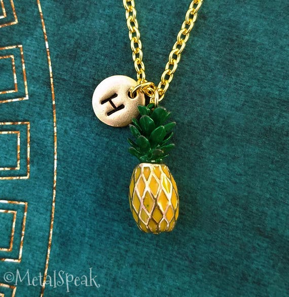 Pineapple Necklace SMALL Pineapple Charm Necklace Pineapple Jewelry Welcoming Gift Southern Hospitality Gift Personalized Initial Necklace