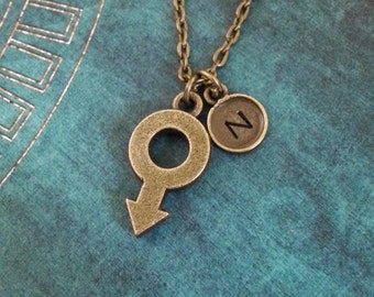 Mars Symbol Necklace Bronze Mars Necklace Mars Jewelry Gender Symbol Male Necklace Man Necklace Male Symbol Initial Necklace Monogram Gift