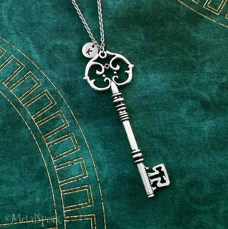 Key Necklace LARGE Key Charm Necklace Skeleton Key Jewelry Antique Key Vintage Key Pendant Personalized Jewelry Initial Necklace Key Gift image 1