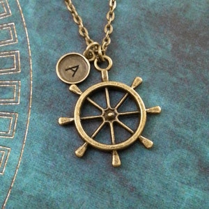 Ship&#39;s Wheel Necklace Bronze Ship Wheel Jewelry Personalized Jewelry Captain Necklace Long Distance Relationship Nautical Jewelry Boat Gift