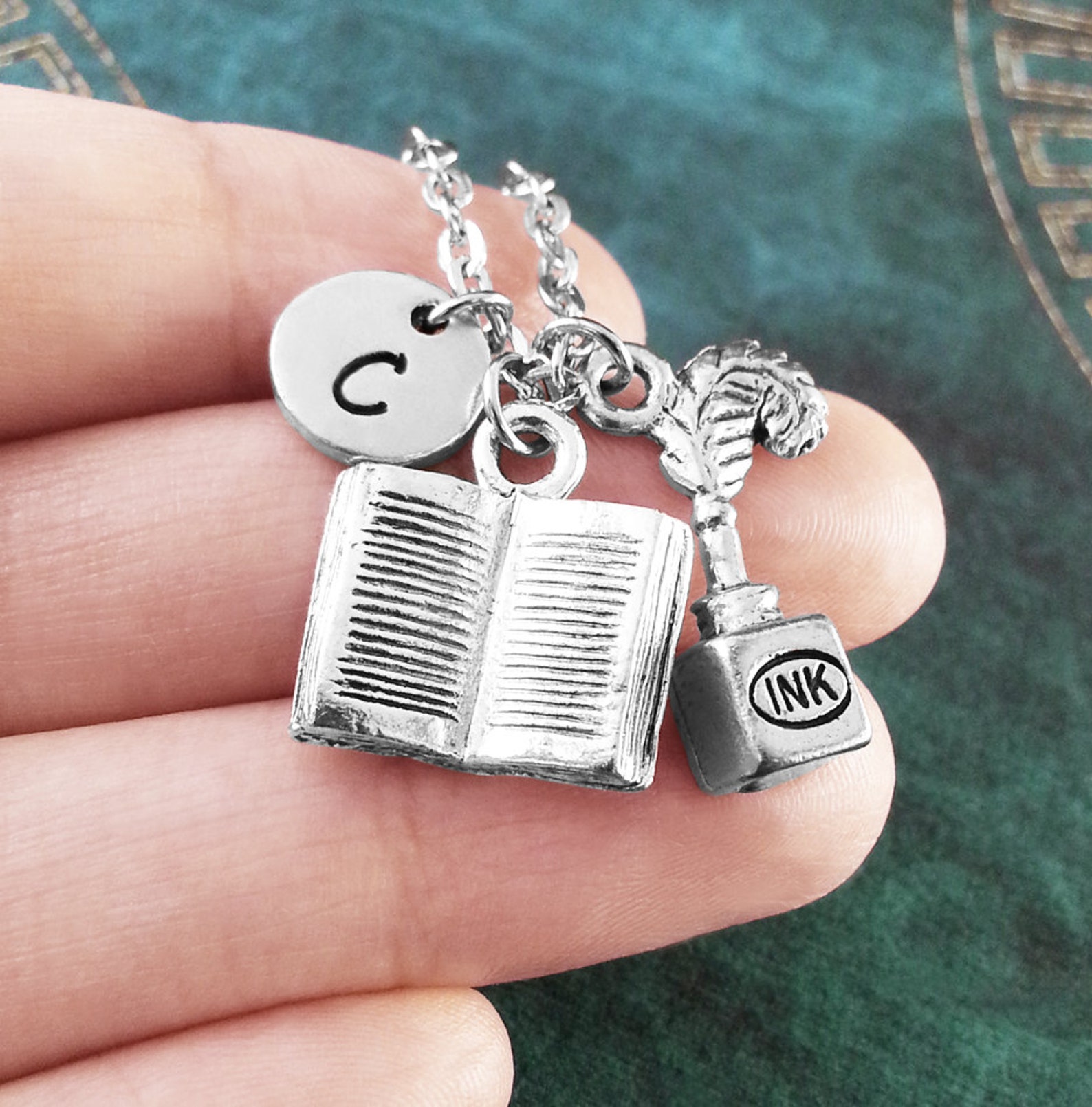 Inkwell Necklace Quill Necklace Book Necklace Personalized Etsy