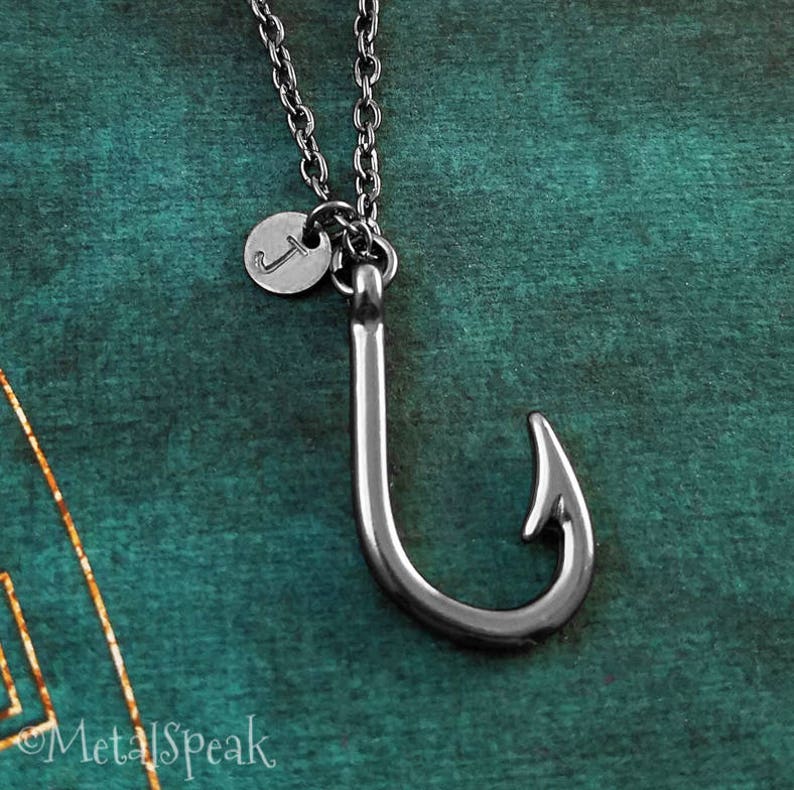 Fish Hook Necklace Fishing Jewelry Fishing Necklace Black Hook Etsy