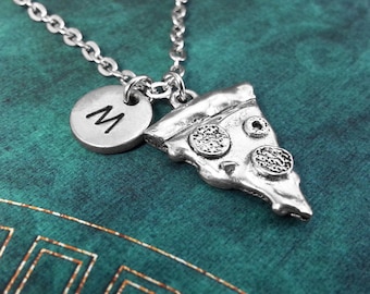 Pizza Necklace Initial Necklace Personalized Necklace Pepperoni Pizza Pendant Necklace Pizza Pendant Necklace Pizza Jewelry Initial Gift