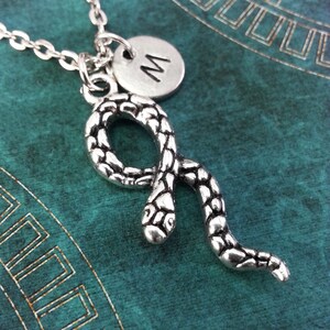 Snake Necklace, Initial Necklace, Snake Pendant Necklace, Snake Charm, Monogram Necklace, Serpent Jewelry Personalized