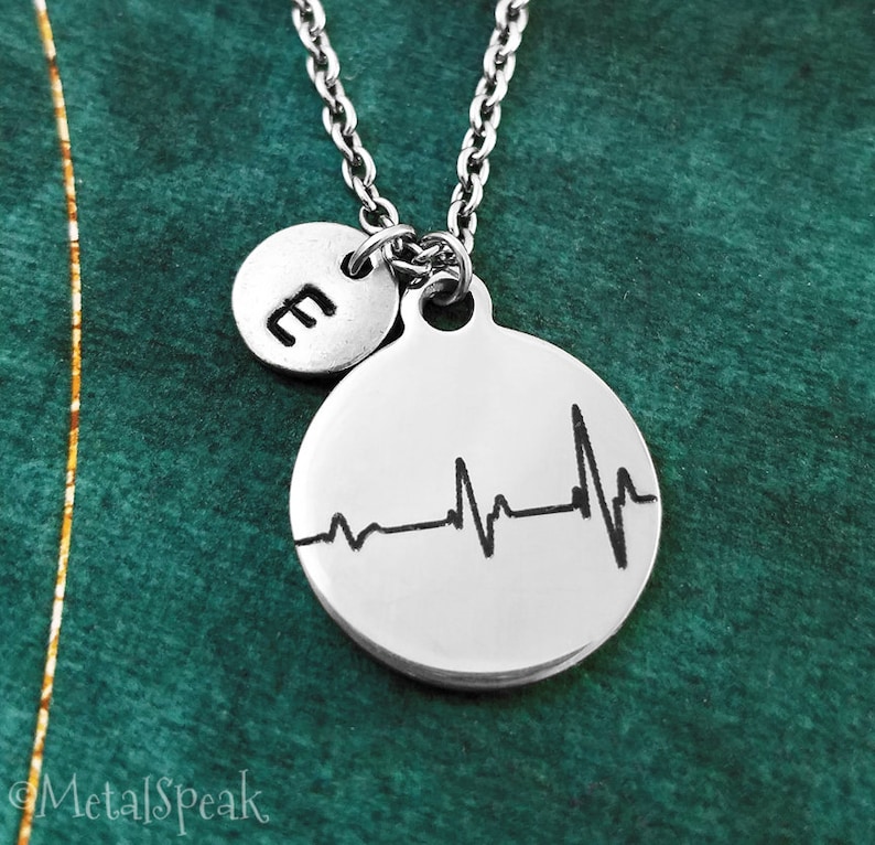 Heartbeat Necklace Engraved Heartbeat Pendant Necklace Heart Etsy