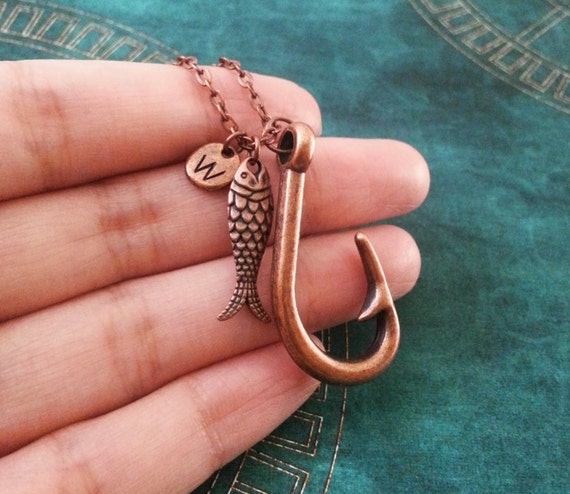 Fish Hook Necklace Copper Fishhook Necklace Fish Necklace Fishing