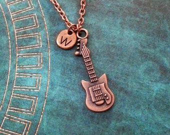 Guitar Necklace Copper Electric Guitar Jewelry Guitarist Gift Guitarist Jewelry Boyfriend Necklace Gift for Dad Copper Guitar Charm Necklace