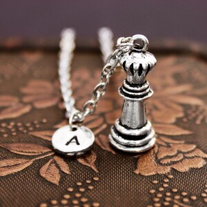 Queen Chess Necklace, Initial Necklace Personalized Necklace, Pendant Necklace, Custom Necklace, Stamped Necklace, Monogram, Charm Necklace