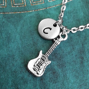 Electric Guitar Necklace, Guitar Gift, Personalized Necklace, Gift for Guitarist, Monogram Necklace, Guitar Charm Necklace, Musician Gift