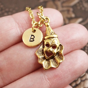 Clown Necklace, Initial Necklace, Clown Pendant Jewelry, Circus Pendant Necklace, Clown Charm Necklace, Personalized Monogram Necklace