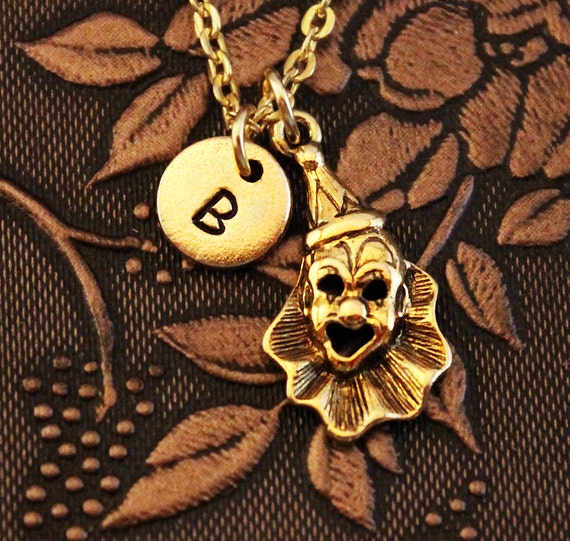 Clown Necklace, Initial Necklace, Clown Pendant Jewelry, Circus