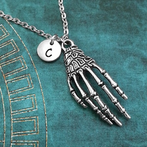 Skeleton Hand Necklace, Skeleton Pendant, Personalized Gift, Gothic Jewelry, Monogram Necklace, Goth Necklacke, Skeleton Charm Necklace