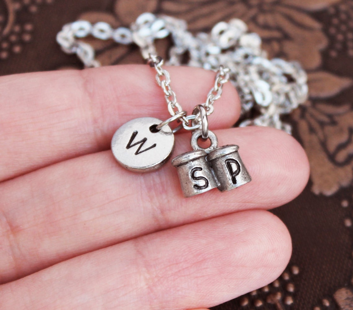 Salt and Pepper Necklace Initial Necklace Personalized Etsy