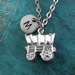 Planwagen Halskette kleine Pionier Wagen Pionier Schmuck Wohnwagen Halskette personalisierte Schmuck Bürgerkrieg Geschenk Gypsy Warenkorb Charme