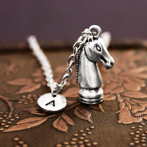 Knight Chess Necklace, Initial Necklace Personalized Necklace, Engraved Necklace, Custom Necklace, Letter Necklace, Monogram, Charm Necklace