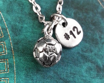 Soccer Necklace SMALL Soccer Ball Necklace Personalized Jewelry Pendant Necklace Custom Necklace Uniform Number Necklace Charm Necklace Gift