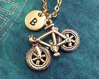 Bike Necklace Bicycle Necklace Cyclist Necklace Initial Necklace Cycling Jewelry Gold Bike Charm Necklace Mountain Biking Gift Cycling Gift