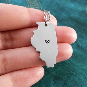 Illinois Necklace, Personalized Jewelry, Hand Stamped Necklace, Long Distance Relationship, State Necklace, Map Necklace, Heart State image 2