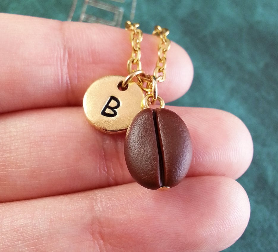 Coffee Bean Necklace VERY SMALL Gold Necklace Personalized Etsy