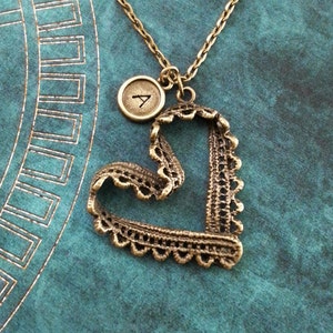 Lace Heart Necklace Lace Jewelry Brass Necklace Pendant Necklace Heart Jewelry Necklace Anniversay Necklace Mother&#39;s Day Necklace Mom Gift