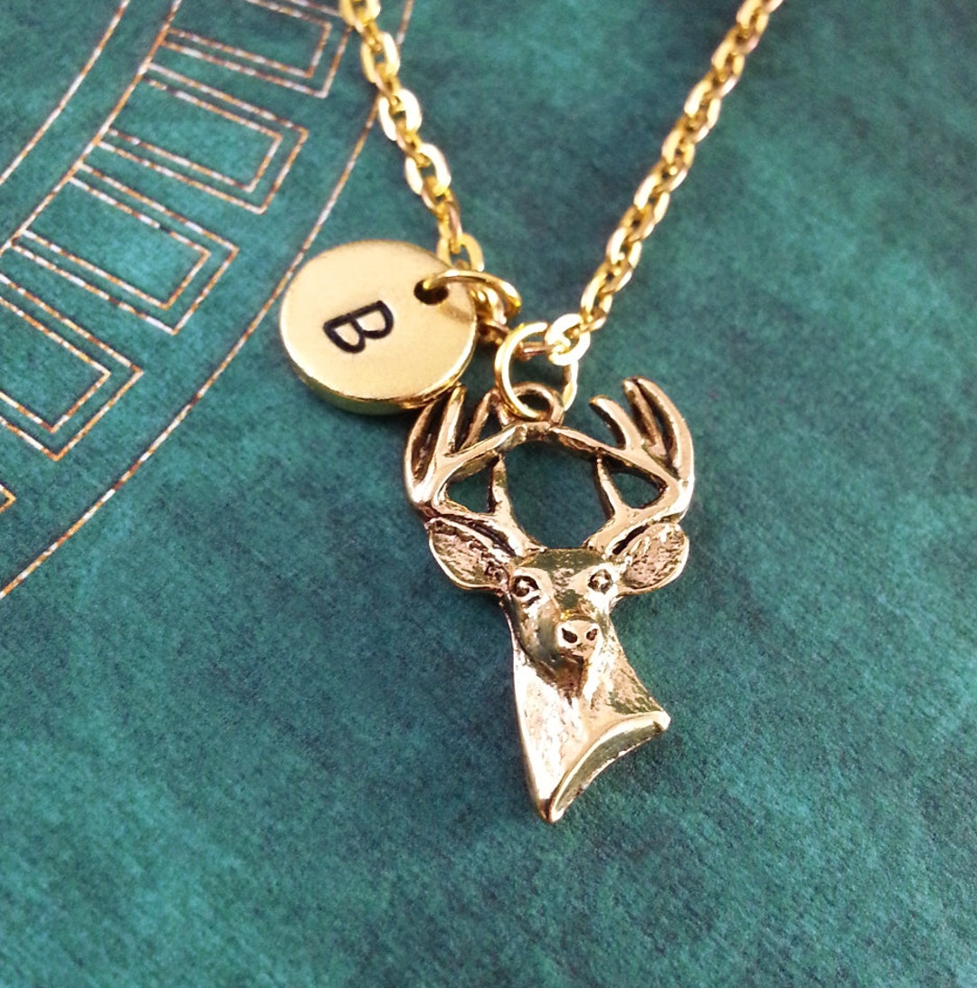 Deer Necklace, Animal Necklace, Hunting Necklace, Initial Necklace