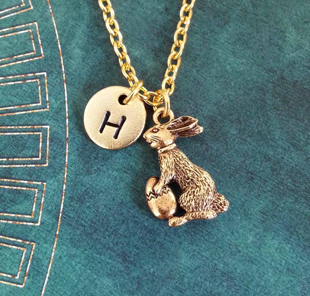 Easter Bunny Necklace SMALL Gold Bunny Charm Necklace Easter Rabbit ...