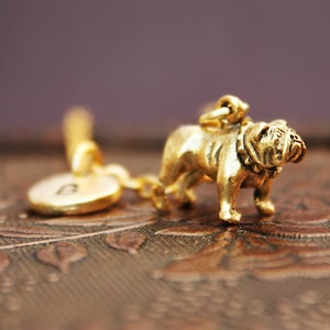 Bulldog Necklace, Dog Pendant, Initial Necklace, Animal Necklace, Animal Jewelry, Monogram Necklace, Bulldog Charm Necklace, Gold Necklace
