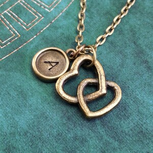 Heart Necklace, Double Heart Necklace, Personalized Necklace, Monogram Necklace, Anniversary Necklace, Mothers Day Gift, Initial Necklace